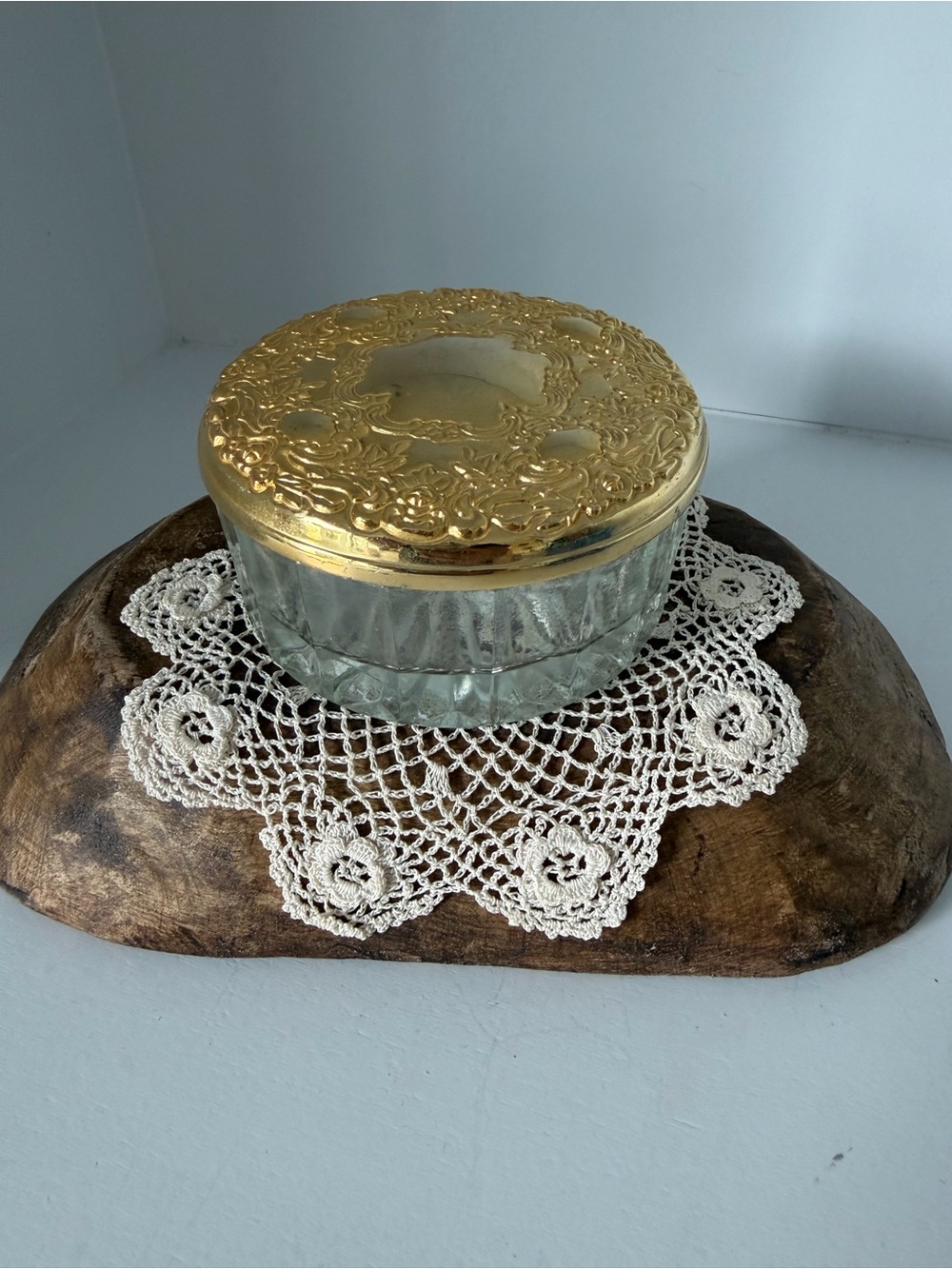 Vintage Godinger Pressed Glass Powder Jar with Mirrored Lid